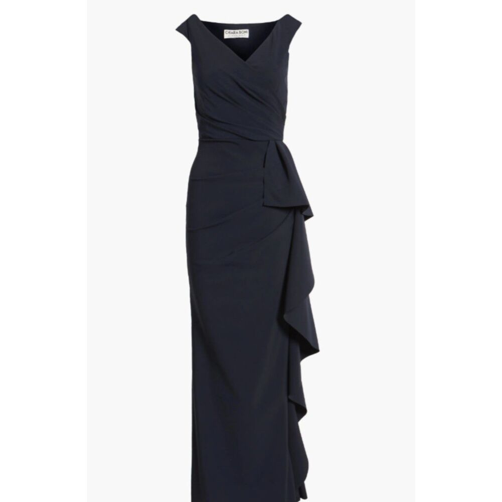 Chiara Boni La Petite Navy Sozen Cascade Ruffle Sleeveless Gown Size 40 / 4 US